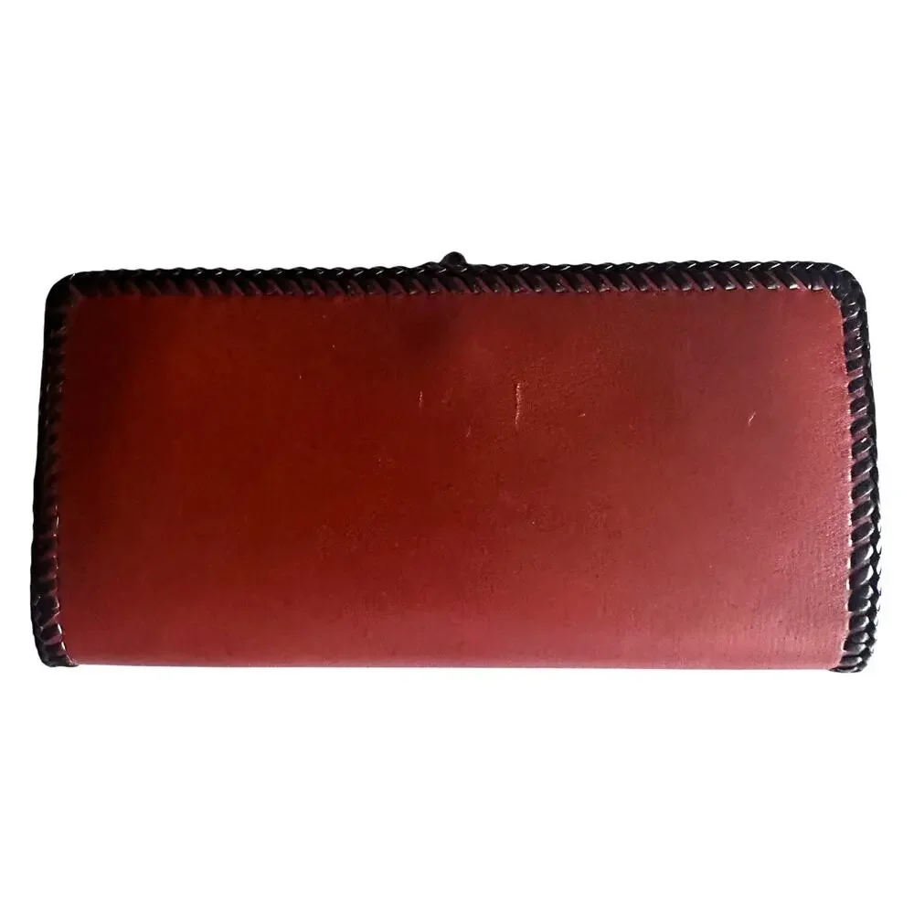 Vintage Brown Calf Leather Whipstitched Wallet with Double Kisslock VTG
